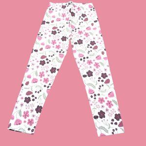 Pepco Full length Soft Cotton leggings Skinny Fit White with Pink Floral NWOT